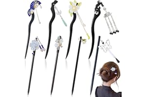 Psiokimi Chinese Hair Stick, 8 Pcs Wooden Hair Sticks, Vintage Dangle Tassel Hair Chopsticks Wooden Hairpin Chinese Hanfu Pin