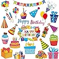 Fabbay 25 Pcs Happy Birthday Cruise Door Magnets Decorations Reflective Colorful Magnetic Stickers Car Magnets Decorations Banner Cake Box Balloon for Cruise Door Birthday Party Metal Surface Decor