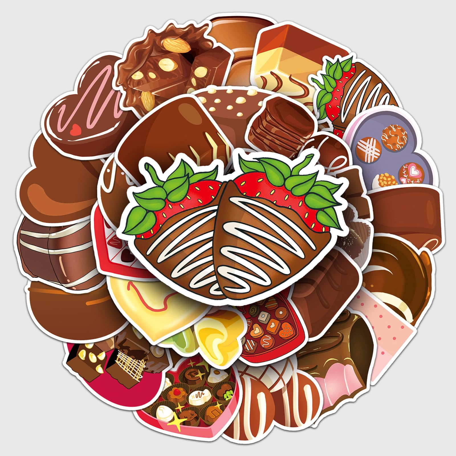 50Pcs Chocolate Stickers Laptop Car Scrapbook Phone Skateboard Suitcase Luggage Bike Chocolate Stickers Vinyl Waterproof Aesthetic Personalised Stickers for Teens Boys Girls Adults Children