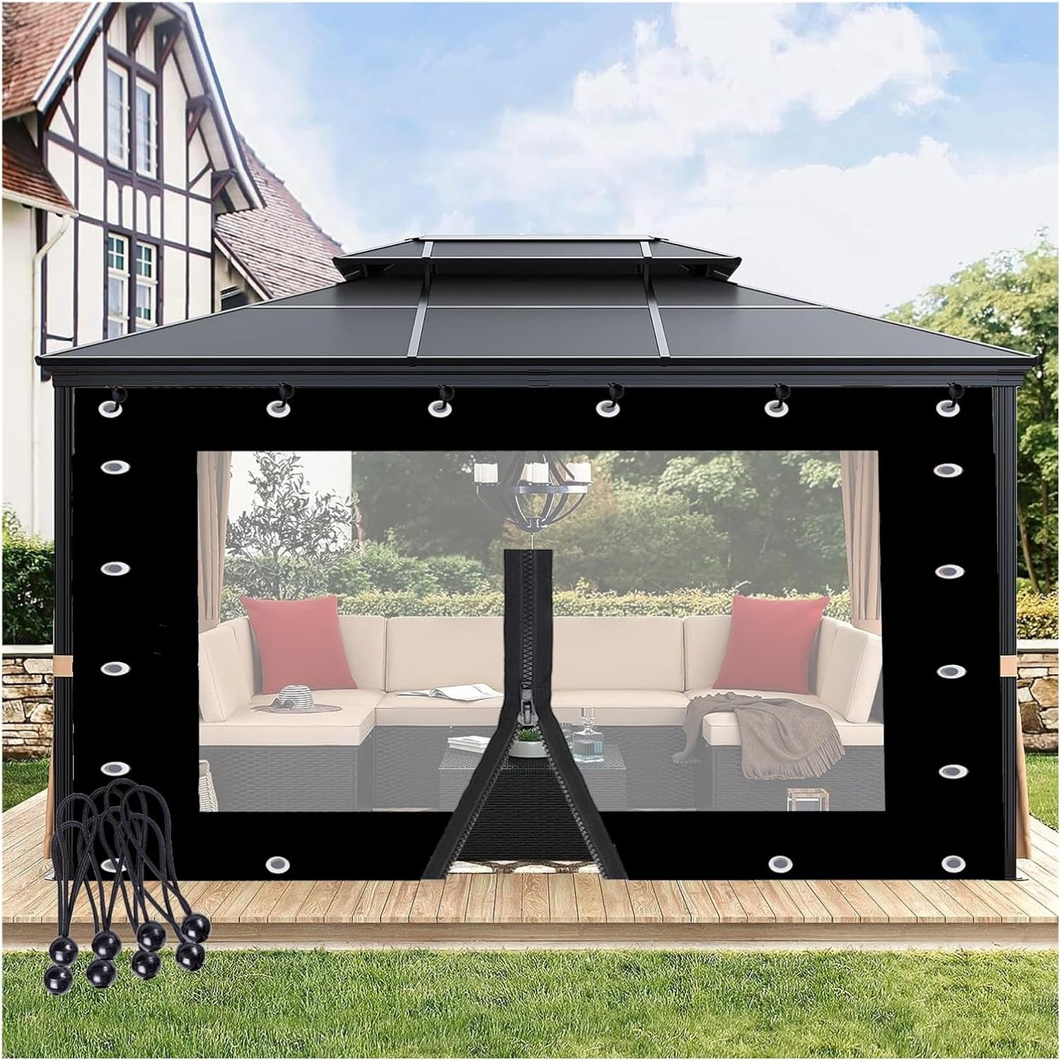 Outdoor Curtains - LVTFCO Thermal Insulated Outdoor Garden Curtain with Grommets Waterproof Transparent Tarpaulin for Garden, Patio, Porch, Customizable (Color : Black, Size : 3x3m/9.84x9.84ft)