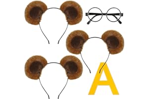 U-Zomir 5 Pcs Chipmunk Costume Set, 3 Pack Chipmunk Ears Headband, 1 Round Black Glasses Frame and 1 A-shaped Sticker, Chipmunks Ears for Halloween Party Animal Costume Accessories