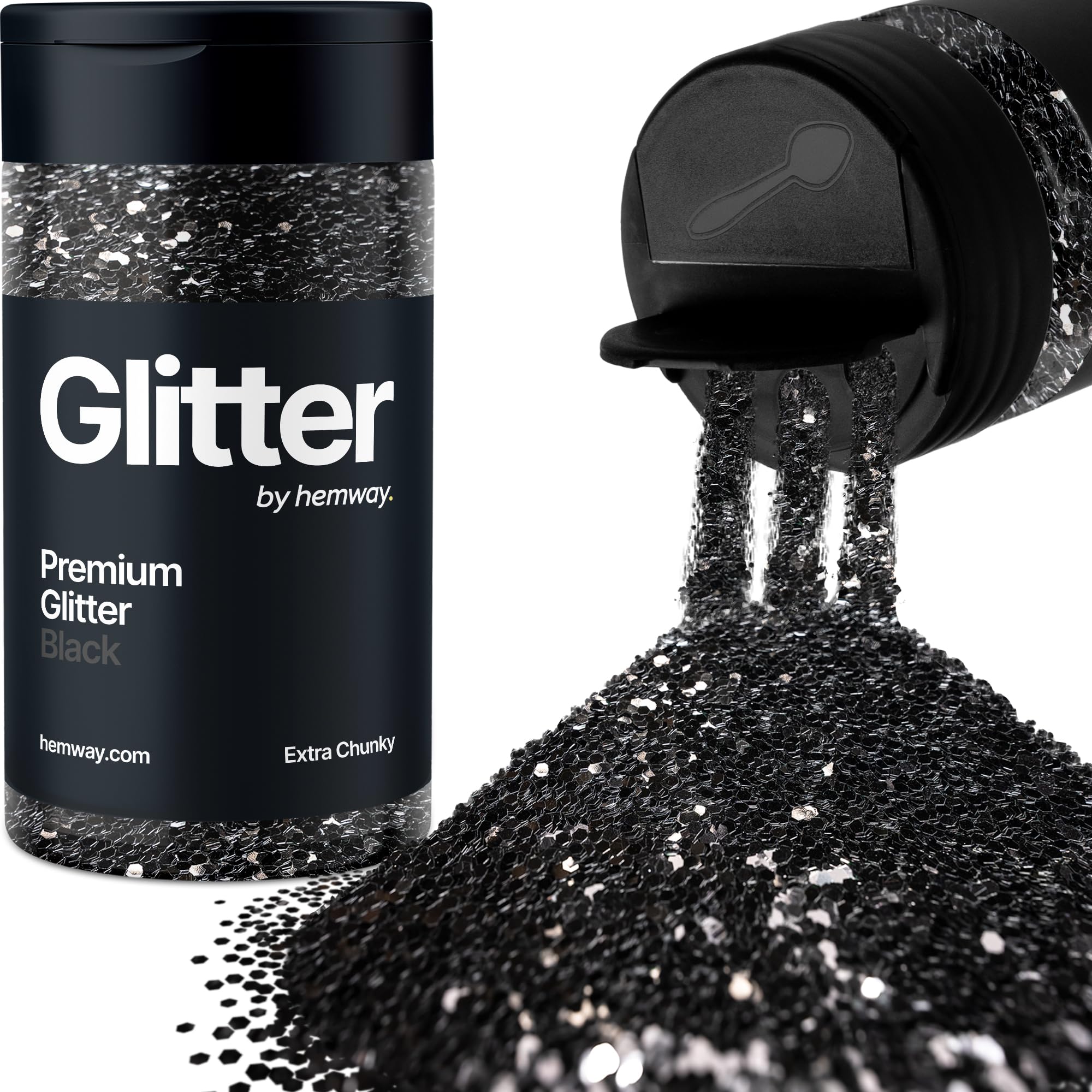 Black Glitter Shaker, 130g Extra Chunky Glitter, Crafts 1/24" Metallic Flake Black Sequins, Resin & Epoxy Crafts, Decorating, Halloween, Christmas Nail, Face, Hemway