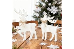 COCHIE Vintage Christmas Reindeer Decorations for Home, Office, Mantel, Tabletop, Party, Shelf, 2 Retro Farmhouse Reindeers Winter Holidays Table Centerpiece Decor, Wooden Xmas Decoration (Vintage)