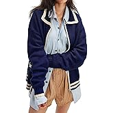 CHARTOU Casual Knit Zip Up Sweater for Women 2025 Fall Outfits Contrast Trim Open Front Cardigan Sweater Outwear Coats