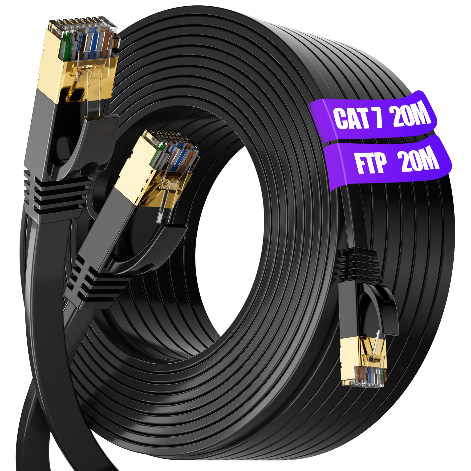 Long Ethernet Cable 20m Cat 7 Internet Cable High Speed Ethernet Network Cable Outdoor Indoor, S/FTP - 10Gbps (20 Clips) - Faster than Cat6/Cat5, Lan Cable Cat 7 20m for PS4/5/Switch/Router/Modem — image 1