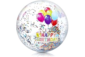 4E's Novelty 22 Inch Large Happy Birthday Beach Ball with Glitter Inside, for Birthday Decorations, Outdoor Yard Games, Infla
