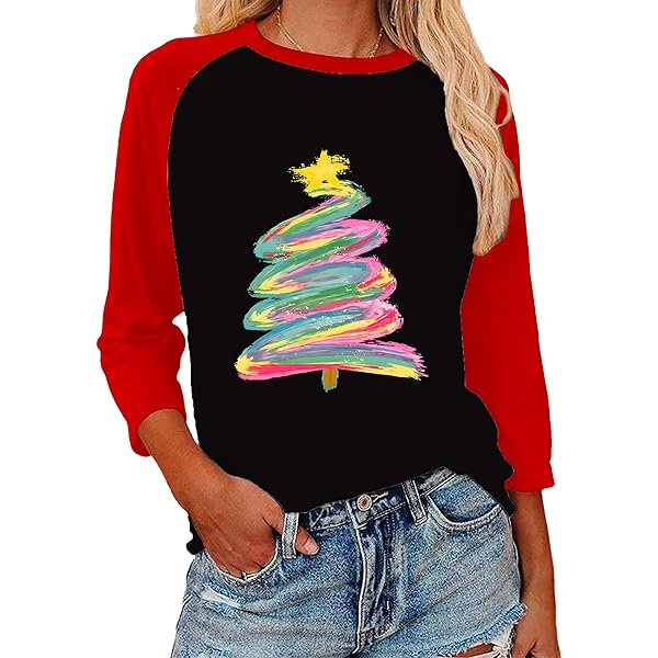 thumbnail image 2 of Christmas Shirts For Women Plus Size Funny 3/4 Sleeve Henley V Neck 2 of 12