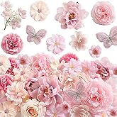 Koroni Flowers Artificial Silk Flower Heads for Crafts – Faux Roses, Daisies & Mini Floral Heads Bulk for Wedding, Graduation Cap, Cake Topper, Summer Party Decorations (Pink 1)