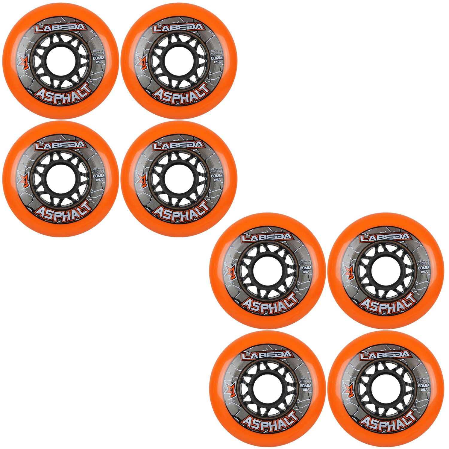 8 Labeda Gripper Asphalt Outdoor Roller Hockey Wheels Orange 80mm 2