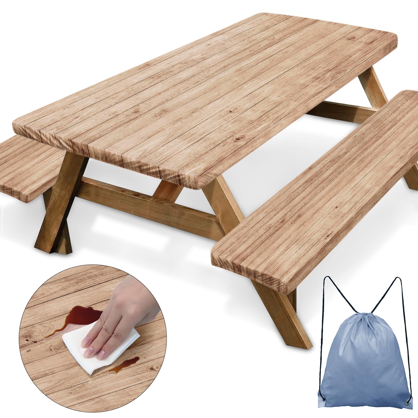 Photo 1 of Britown Picnic Table Cover with Bench Covers Elastic Edges, Brown Map Wooden Fitted Table Cover, Outdoor Patio Camping Essentials 72 Inch 3PCS, Waterproof Camping Fitted Tablecloth with Drawstring Bag