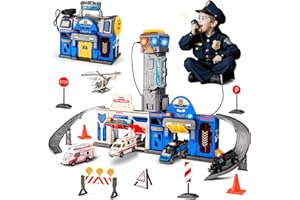 BLF FUN Police and Hospital Station Transform Track Sets for Kid Boys, Foldable Large City Action Playset with Light, Sounds, Walkie-Talkie, Cars and Helicopter, Birthday Gifts for Boys Age 3 4 5 6
