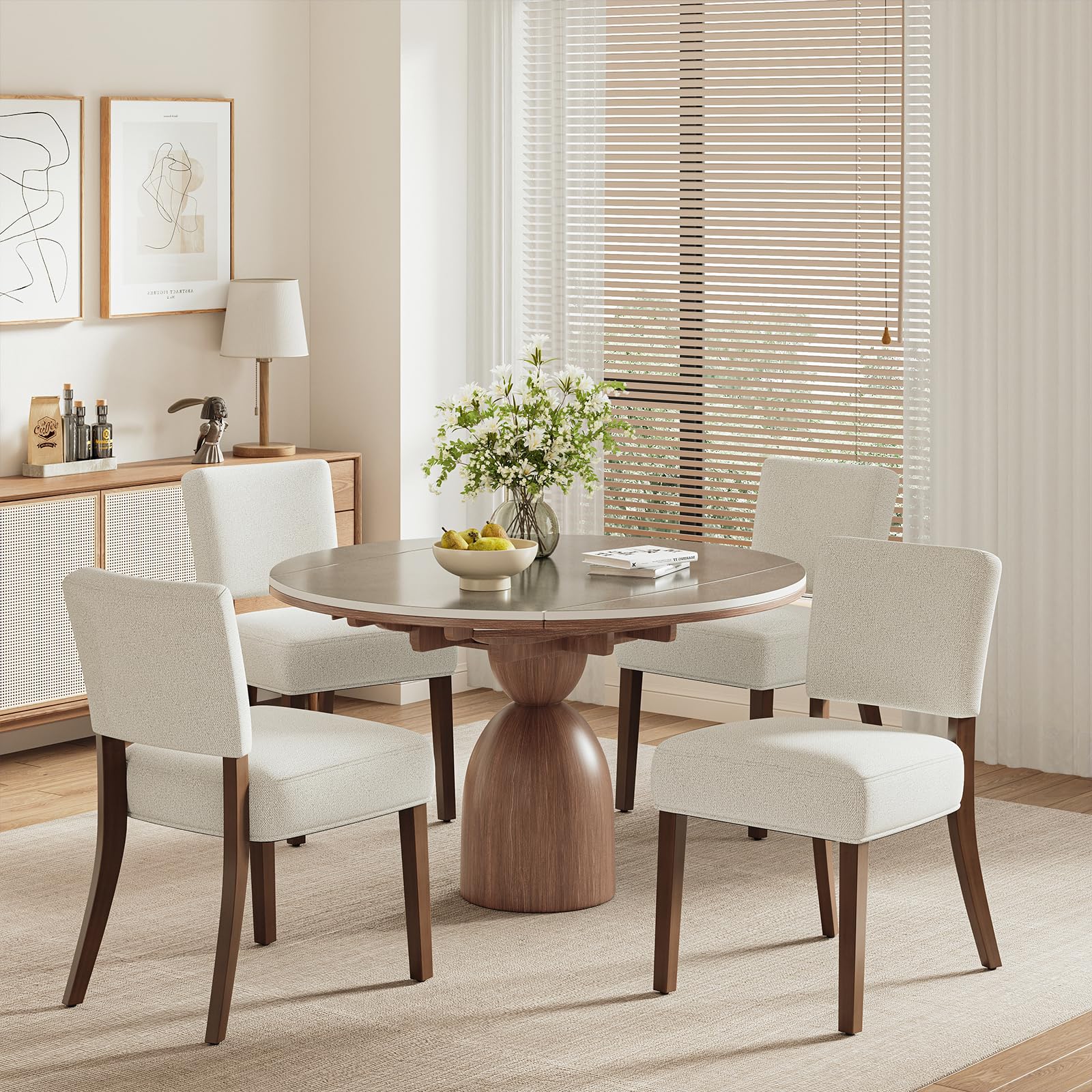 View 1 of *****JUST ONE CHAIR****COLAMY Mid Century Modern Dining Chairs Set of 4, Upholstered Kitchen Chairs with Open Back, Fabric Side Dining Room Chairs with Wood Legs for Dining Room Kitchen Restaurant, Beige