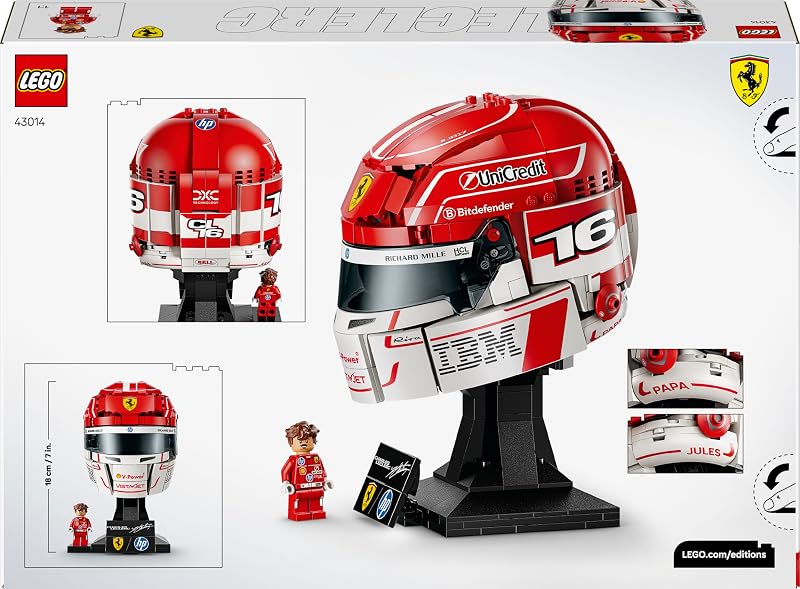 Capacete Editions Scuderia Ferrari HP Charles Leclerc - Merchandising de F1 - Kit de Modelo de Exposição com Minifigura de Coleção - Presente para Rapazes de 14+ Anos e Fãs Adultos de Desporto Motorizado - 43014