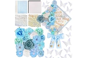 JMUQ 66Pcs Graduation Cap Decorations Graduation Cap Decorations kit Included Faux Flower Heads3D Butterfly Stickers for DIY Grad Cap Topper Grad Party Decor(Blue)