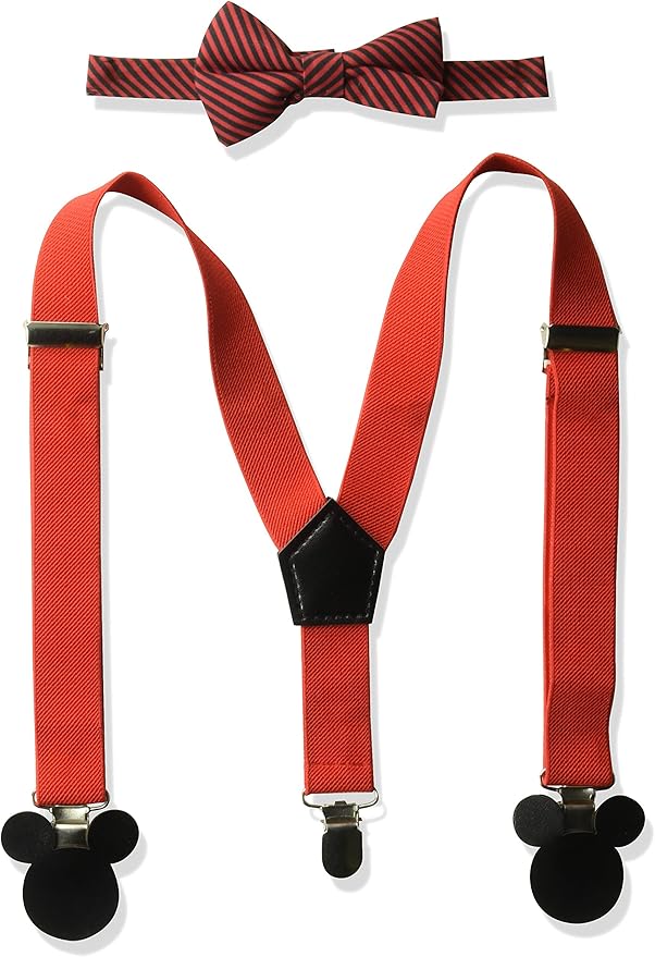 Disney Baby Boys Mickey Mouse Bowtie & Suspender Set, red