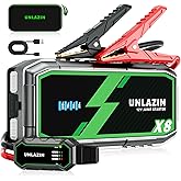 UNLAZIN X8 Jump Starter 8000A Battery Jumper Starter Portable with Force Start, 12V Car Starter Jump Box & Battery Booster for All Gas & Diesel Engines, QC 3.0 Quick Charge, LED Light, Passenger Car