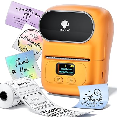 Memoqueen M110 Label Maker Machine-Barcode Label Printer, Portable Sticker Maker for Price Tag, Logo,Address, Mailing, Home, Office & Small Business, Compatible with Phones&PC Orange