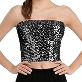 Womens Sparkly Sequin Mermaid Crop Tops, Strapless Metallic Tube Tops for Party Clubwear