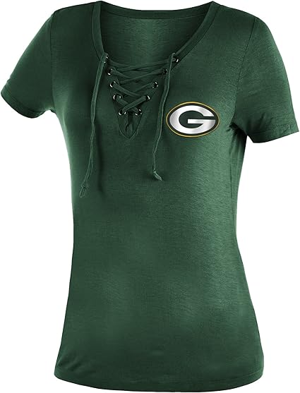 Amazon Com New Era Green Bay Packers Women S Logo Lace Up V Neck T Shirt Clothing