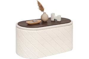 PINPLUS Storage Ottoman Boucle Sherpa Folding Storage Oval Bench Foot Rest Ottoman White Color,76 x 38 x 38 cm