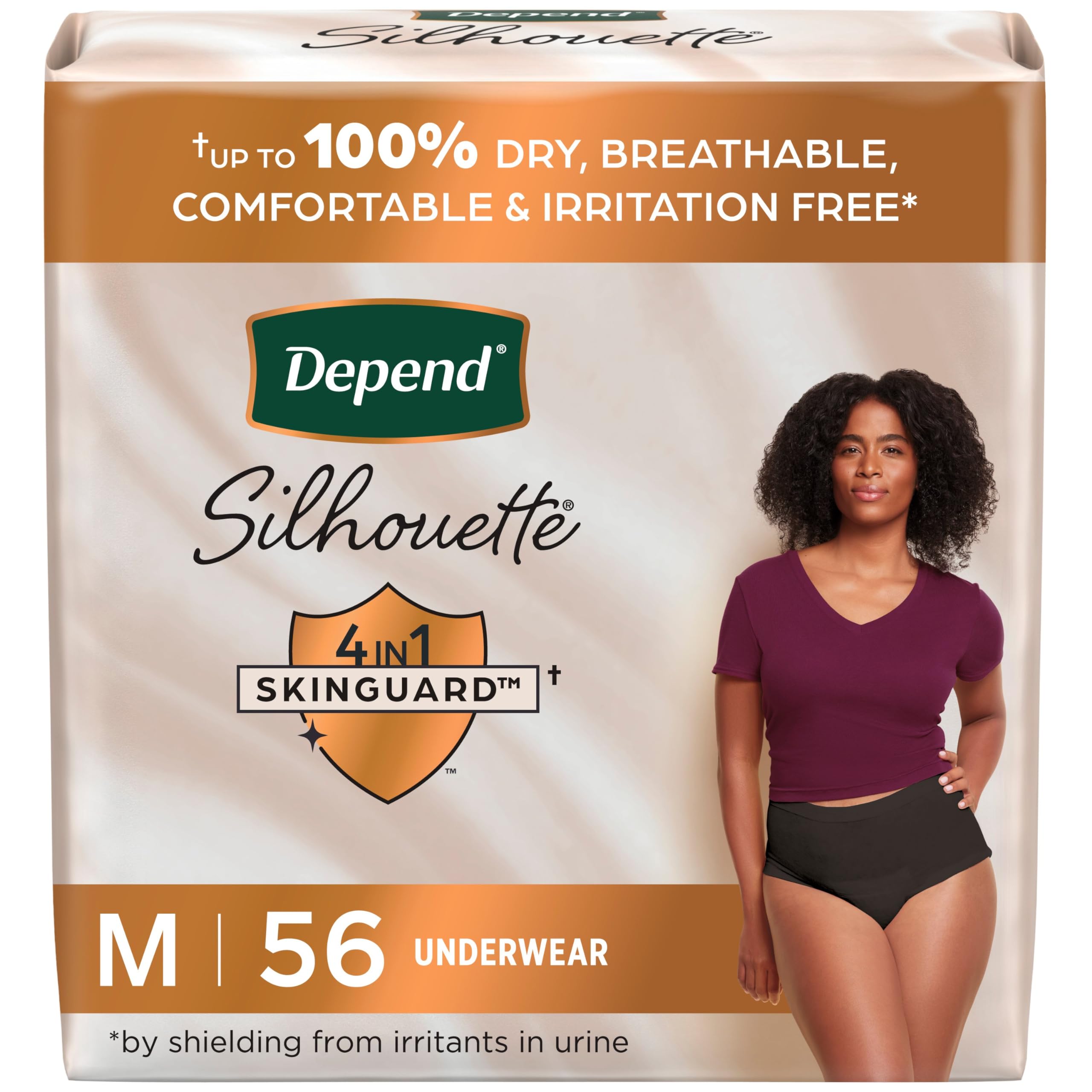 Photo 1 of Depend Silhouette Adult Incontinence & Postpartum Bladder Leak Underwear for Women, Maximum Absorbency, Medium, Black, 56 Count (2 Packs of 28), Packaging May Vary