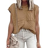 EVALESS Womens Short Sleeve Sweater Summer Fall 2025 Round Neck Crochet Pullover Cap Sleeve Knit Oversized Sweater Vest Tops