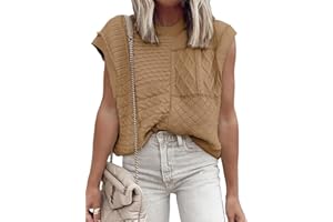 EVALESS Womens Short Sleeve Sweater Summer Fall 2025 Round Neck Crochet Pullover Cap Sleeve Knit Oversized Sweater Vest Tops