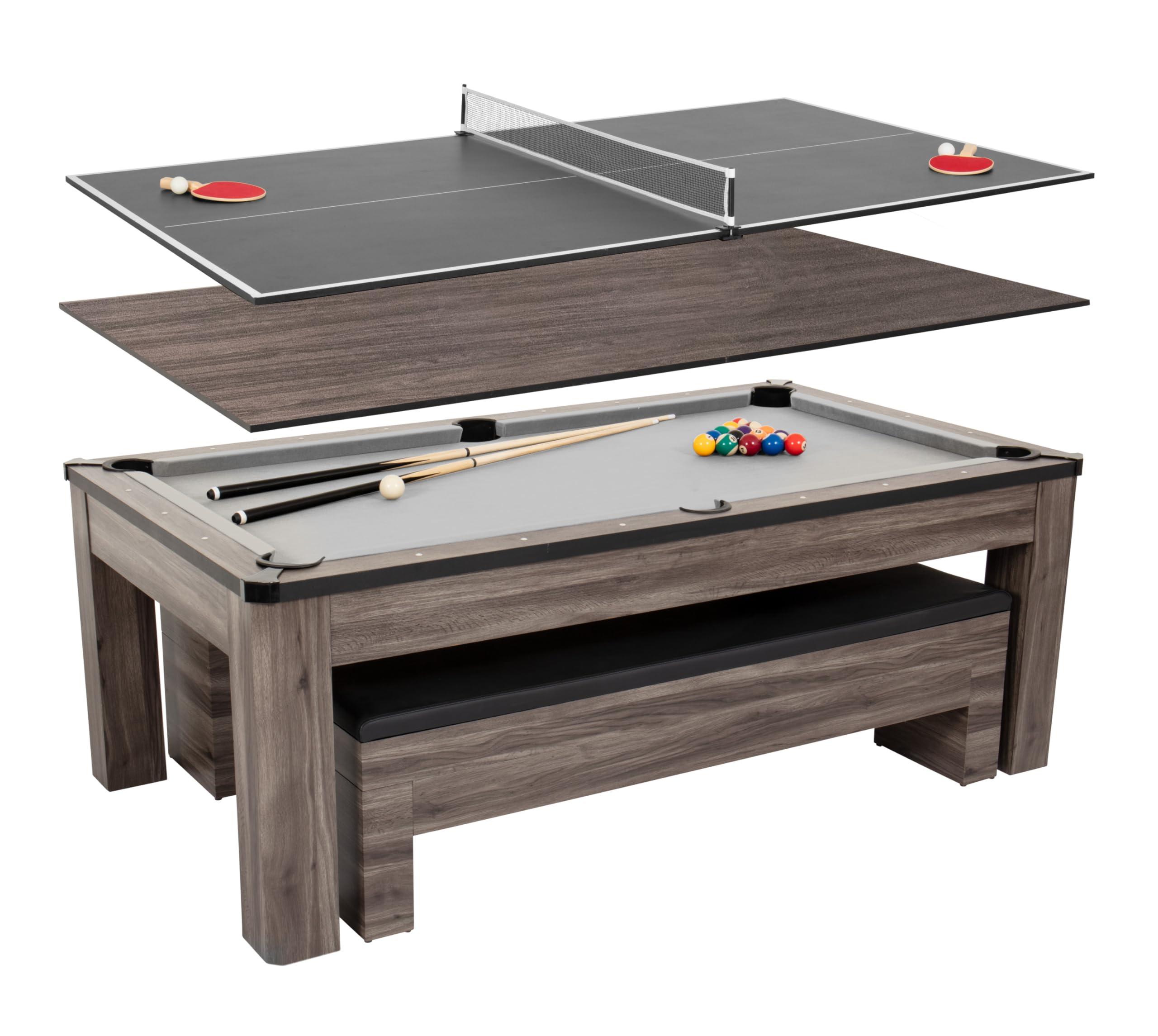 Photo 1 of *****PARTS ONLY *****SEE NOTES ***TRUCK/TRAILER PICKUP ONLY***Atomic Hampton 3-in-1 Combo Table - Billiards, Ping Pong, and Dining Table All-In-One - Instant Transformation - Premium Black Felt - XL Bench Storage for All Accessories - Modern Design