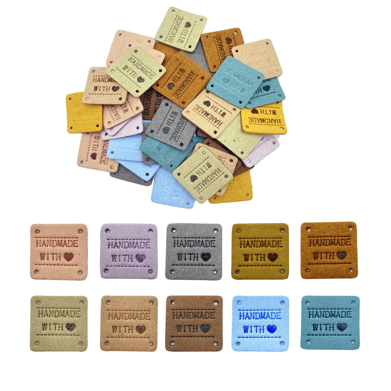 40 Pcs PU Leather Label Faux Leather Handmade Sew on Tag Label Handmade Embossed Tag Embellishment Crochet Knit DIY Jeans Bags Shoes Hat(LZ, 10colors)