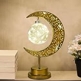 Mayamila Decorative Table Lamp, Crescent Moon Lamp Ramadan Table Decor, Battery Powered Christmas Ramadan Desk Lamp Decorations for Home, Patterned Hollow Out Warm Boho Light for Bedrooms Nightstand