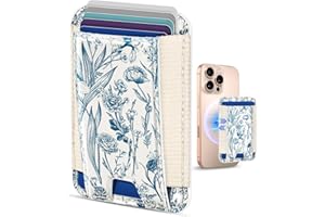 Toycamp Compatible with Magsafe Wallet Magnetic Card Holder - for Women Leather Phone Wallet Fits 7 Cards Slim RFID Card Holder for iPhone 16/15/14/13/12 for Samsung S25 Ultra/S24 Ultra, Blue Flowers