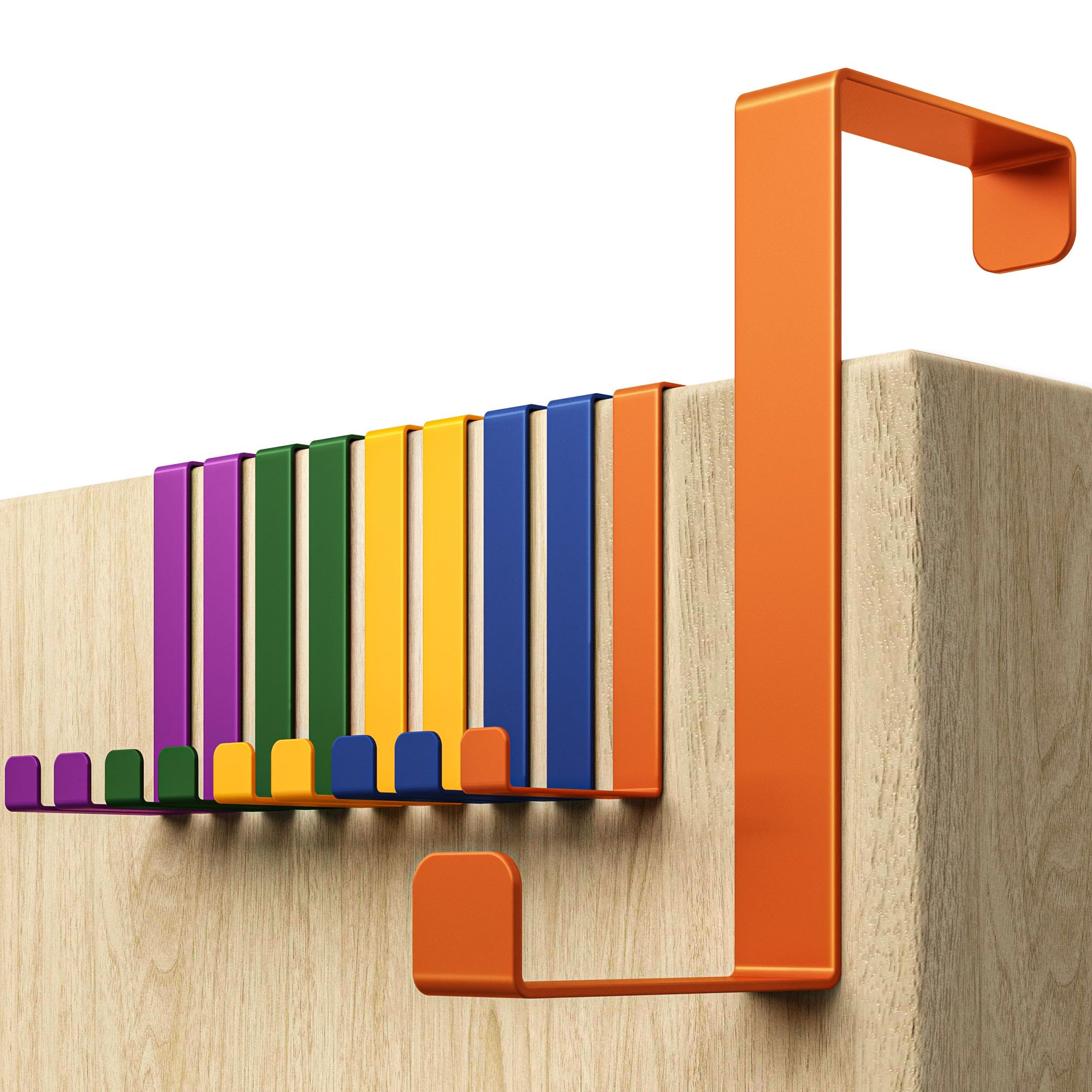 Menz Stahlwaren Over Door Hanger – Set of 10 - Colourful Coat Hooks for Width 1.4" and 1.6" - Over Door Hook for Hanging Clothes, Coat Hooks