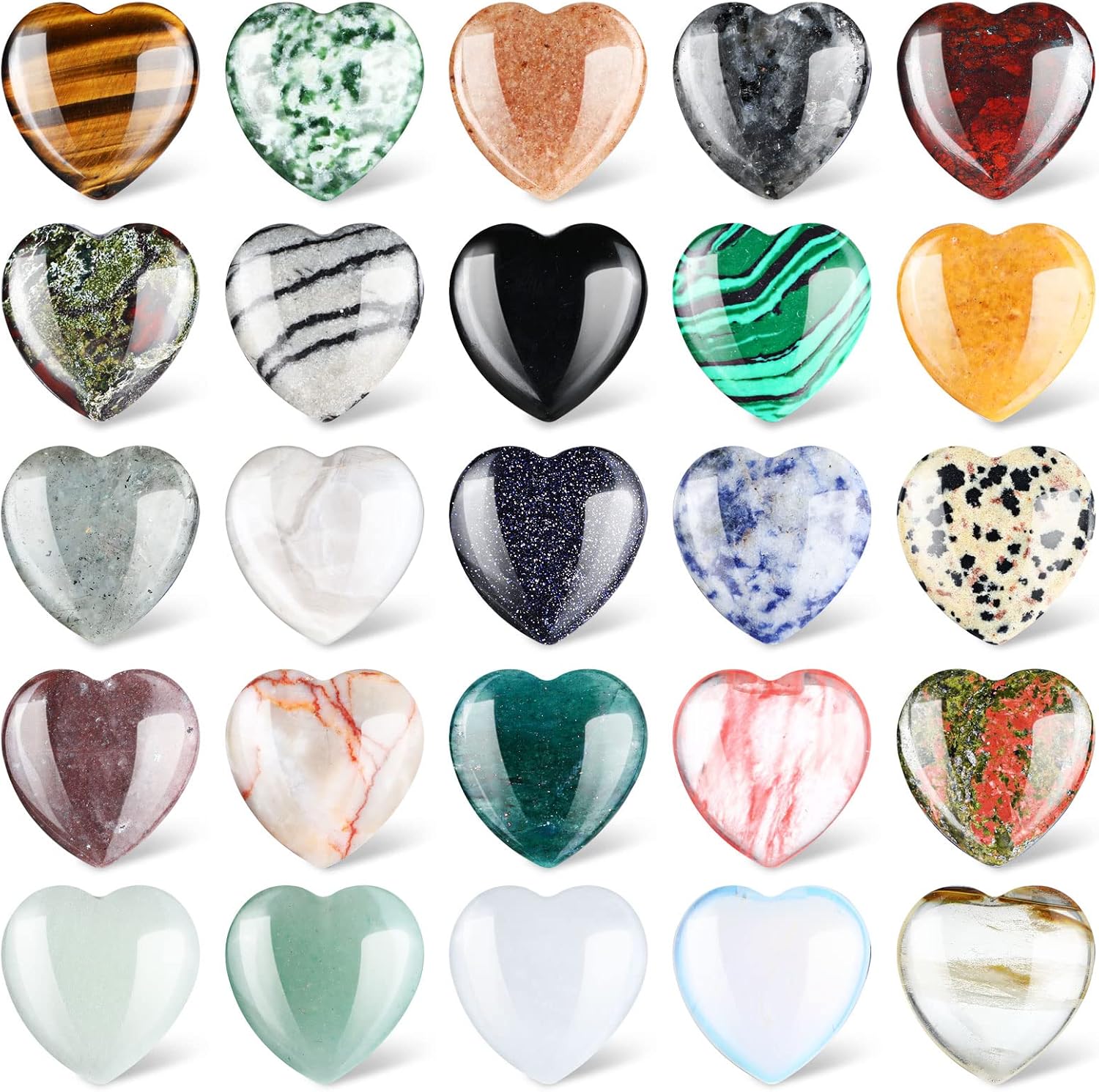 Indoor Fountains & Accessories - 24 Pcs 1 Inch 25mm Natural Heart Shaped Stones Crystals and Gemstones Worry Stones Bulk Love Crystals Set Heart Shaped Rocks Heart Pocket Palm Stone for Stress Reiki Balancing Home Decoration Yoga