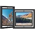 SONGMICS Picture Frames, Set of 2 Rotating Photo Frames for 8 x 10 Inch Pictures, Swivel Picture Frame, Double Glass, for Tabletop Display or Wall Hanging, MDF, Black URPF281B01