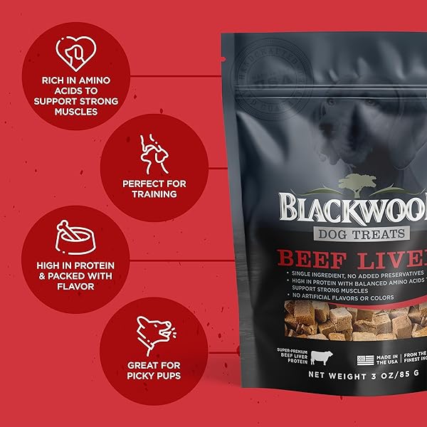BLACKWOOD FREEZE DRIED RAW SINGLE INGREDIENT DOG TREATS, 100% BEEF LIVER, 3 OUNCE POUCH, HIGH PROTEIN, MADE IN THE USA