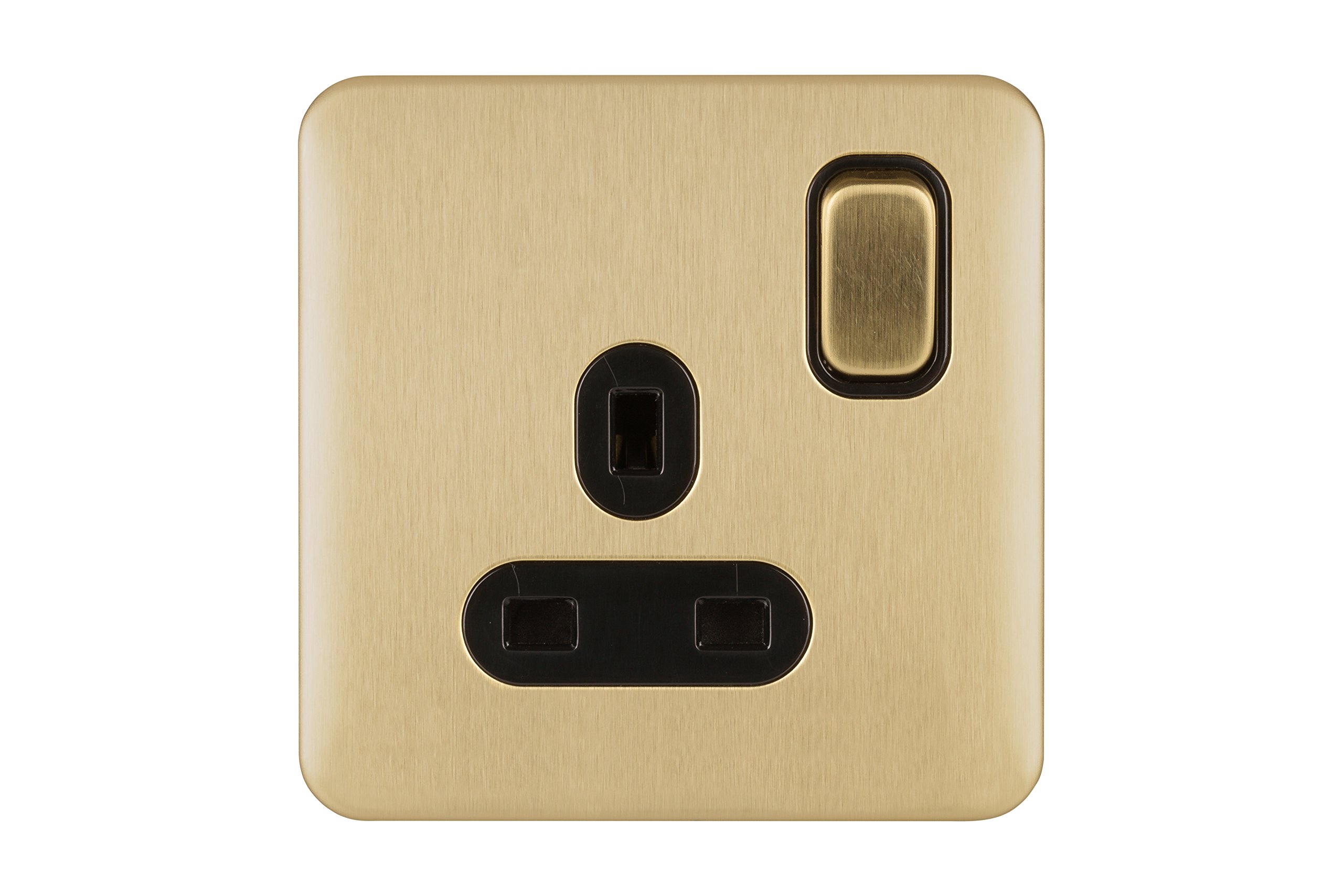 Schneider Electric Lisse Screwless Deco - Switched Single Power Socket Double Pole, 13 A, GGBL3010DBSB, Satin Brass with Black Insert