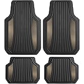 Motor Trend ChromeTech Car Floor Mats Full Set - Durable Rubber Floor Mats for Cars with Two Tone Accent, All Weather Interior Protection for Front and Rear with Non-Slip Backing, Gunmetal Chrome