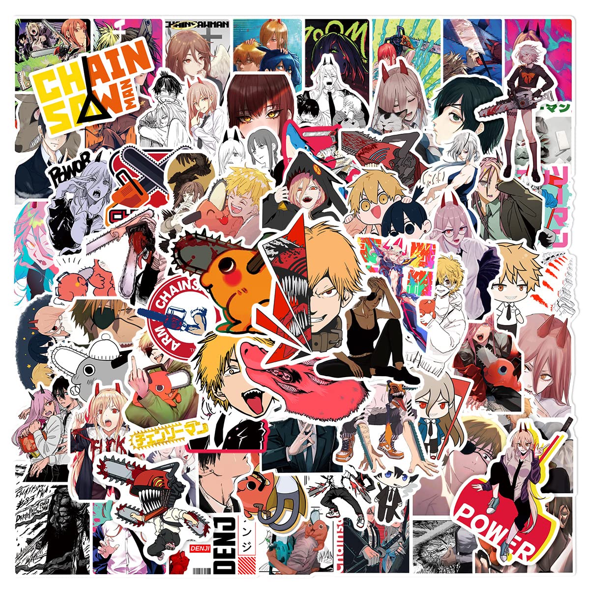 100 Pcs Anime Chainsaw Man Stickers for Laptop,Bumper,Skateboard,Water Bottles,Computer,Phone,Anime Sticker Pack for Kids/Teen