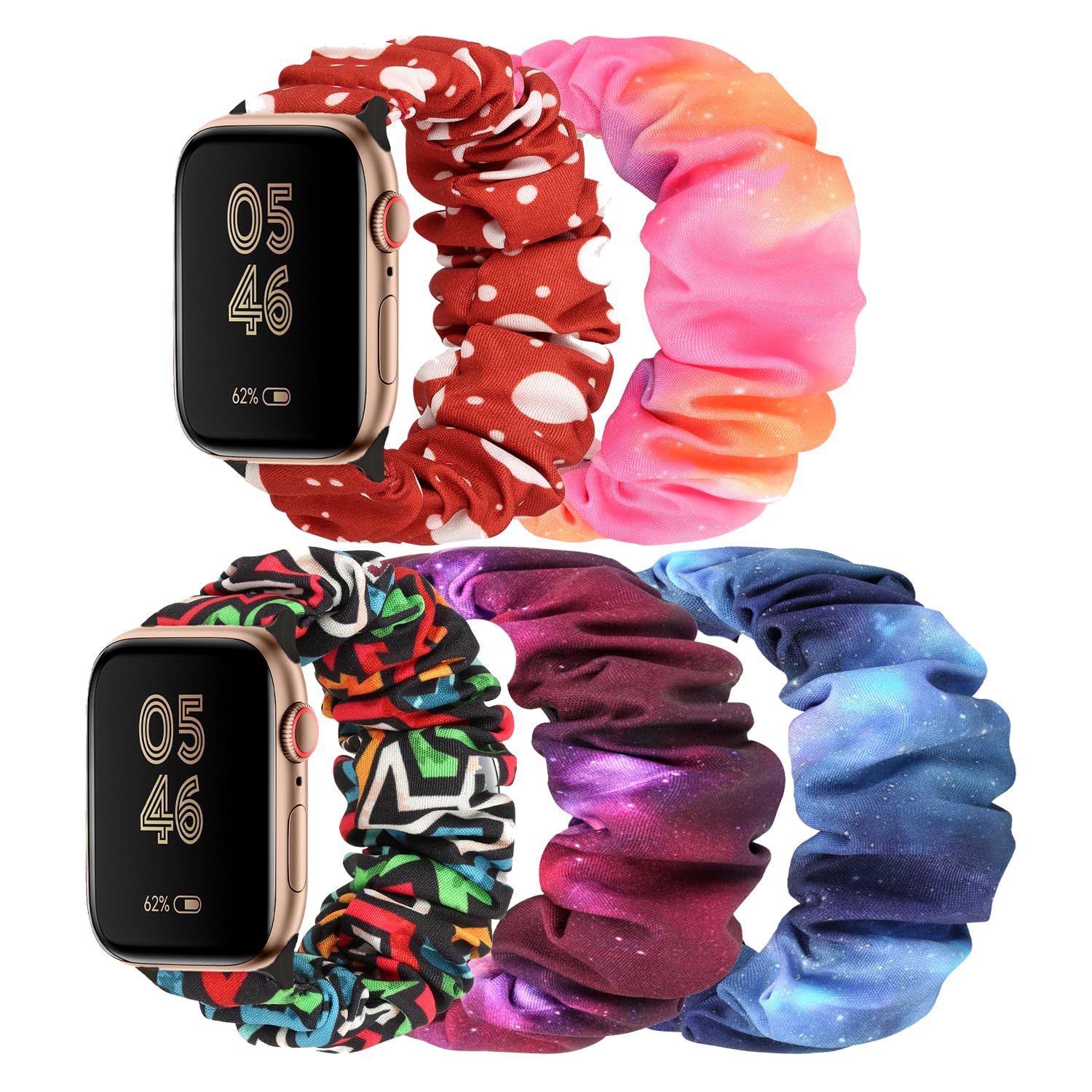 DKGKOO Scrunchie Watch Strap for Women Compatible with iwatch Series 9 8 7 6 5 4 3 2 1 SE (F(Star Series), 38mm/40mm/41mm Large-Size)