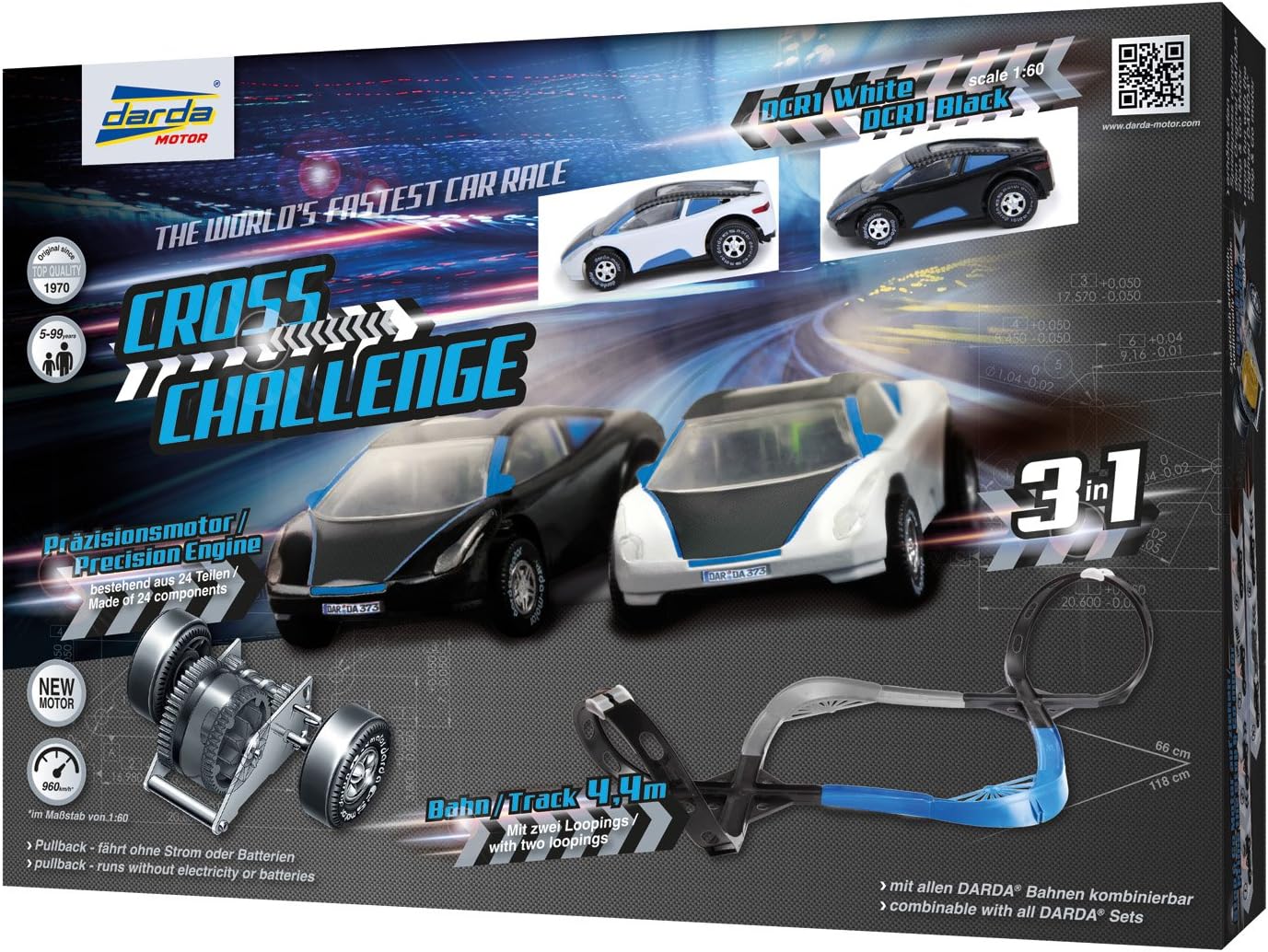 Darda Cross Challenge Race Track Playset, Silver/Blue/Black