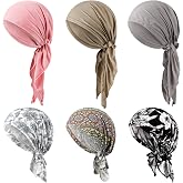 Zhamate 6 Pcs Womens Pre-Tied Head Scarves Slip On Chemo Headwear | Turbans Beanie Caps Head Wrap Headscarf, Solid &amp; Floral Pattern, Soft Breathable, for Hair Loss Sleeping Daily Wear