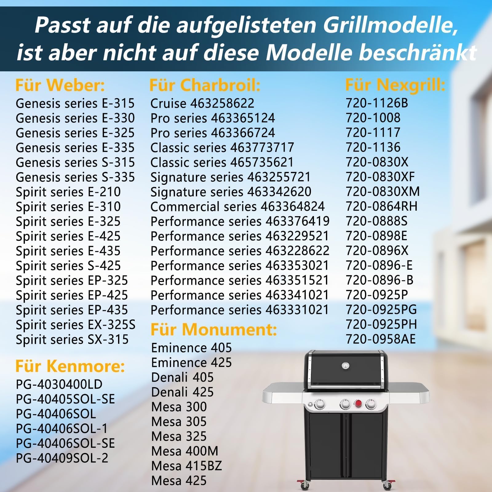 EVRBUL Grillabdeckung Wetterfest 149x63x122cm UV-Beständig 420D-Gewebe, Strapazierfähig Reißfest Staubdicht BBQ Cover Kompatibel mit Weber Genesis Charbroil Classic Nexgrill 2-4 Brenner 3
