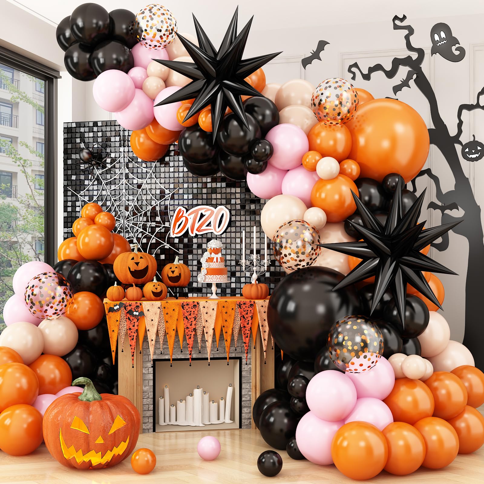 Black Orange Pink Balloon Arch,Balloon Garland with