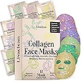 LivaClean 12 CT Face Masks Skincare - Collagen Sheet Mask - Hydrating Face Masks Bulk with Glycerin, Hyaluronic Acid, Aloe Vera - Soothing, Refreshing, Moisturizing Formula for All Skin Types