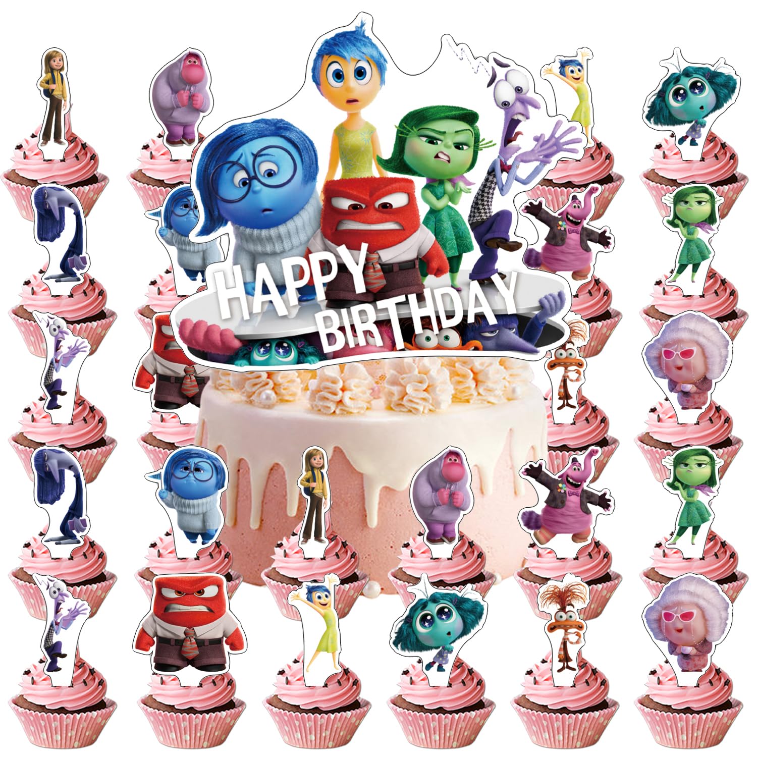 Photo 1 of 25Pack Inside Out Cake Toppers Cupcake Toppers,Inside Out Birthday Party Supplies Cake Decorations For the Inside Out party decoration