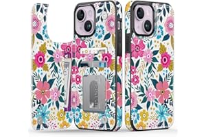 Goodon for iPhone 14 Case Wallet - Flip Folio Leather Cover with Trendy Floral Design, 3 Card Slots & Kickstand Function, Stylish Protective Phone Case for Women and Girls - Blooming Flowers