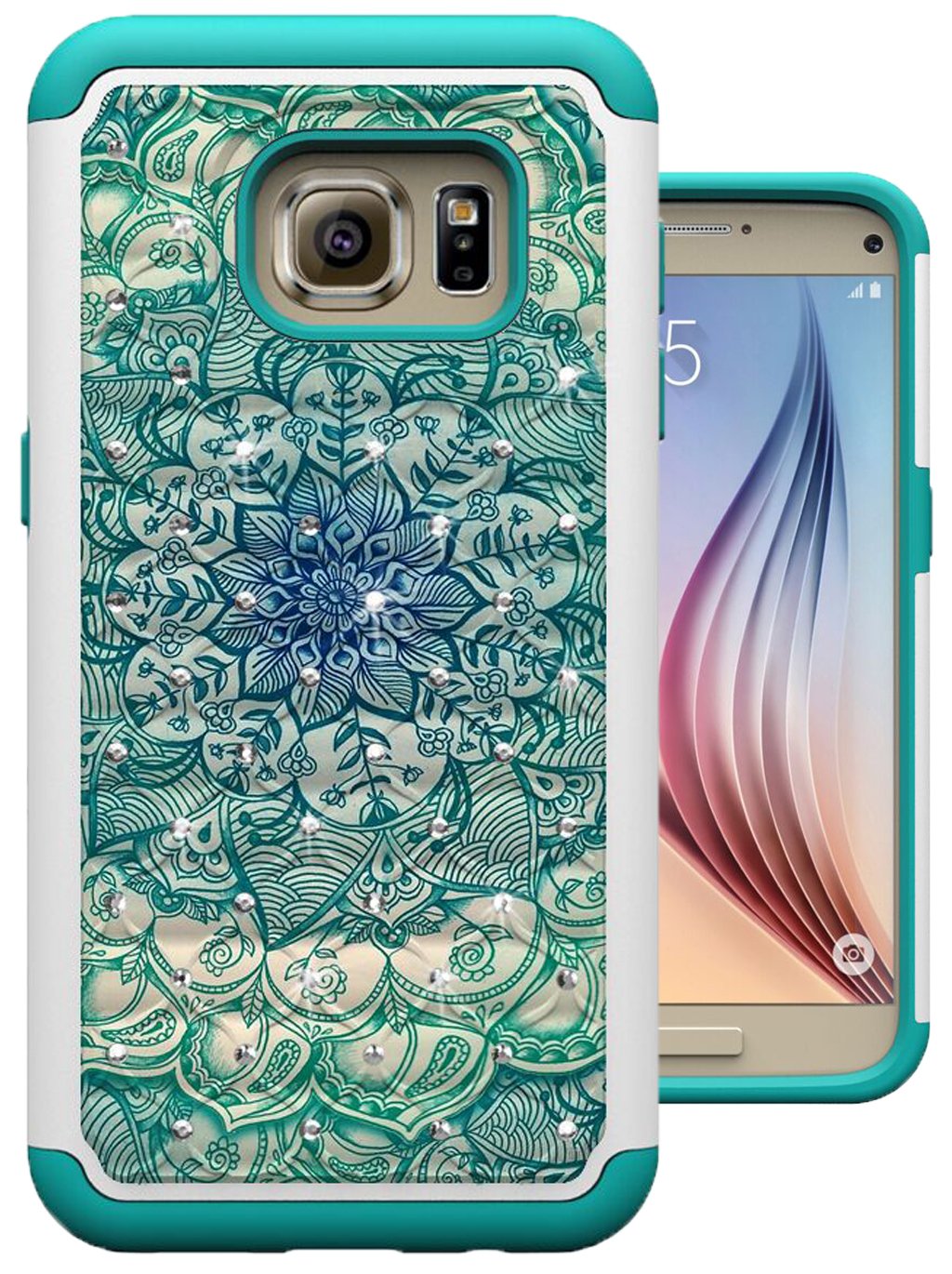 Galaxy S7 Case, MagicSky [Shock Absorption] Studded Rhinestone Bling Hybrid Dual Layer Armor Defender Protective Case Cover for Samsung Galaxy S7 (Flower)