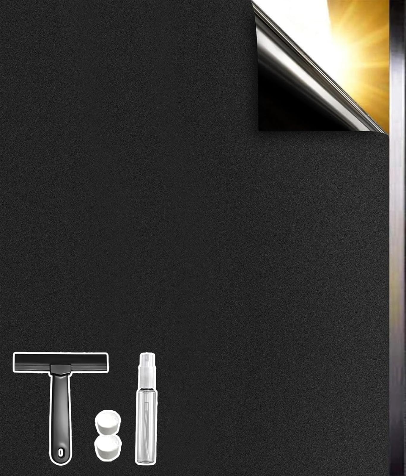 Qualsen Blackout Window Film Privacy Day and Night 100% Total Light Blocking Black Out Window Film Non Adhesive Anti UV, Black Frosted Glass Films for Bedroom, Glass Doors (90 x 200cm)