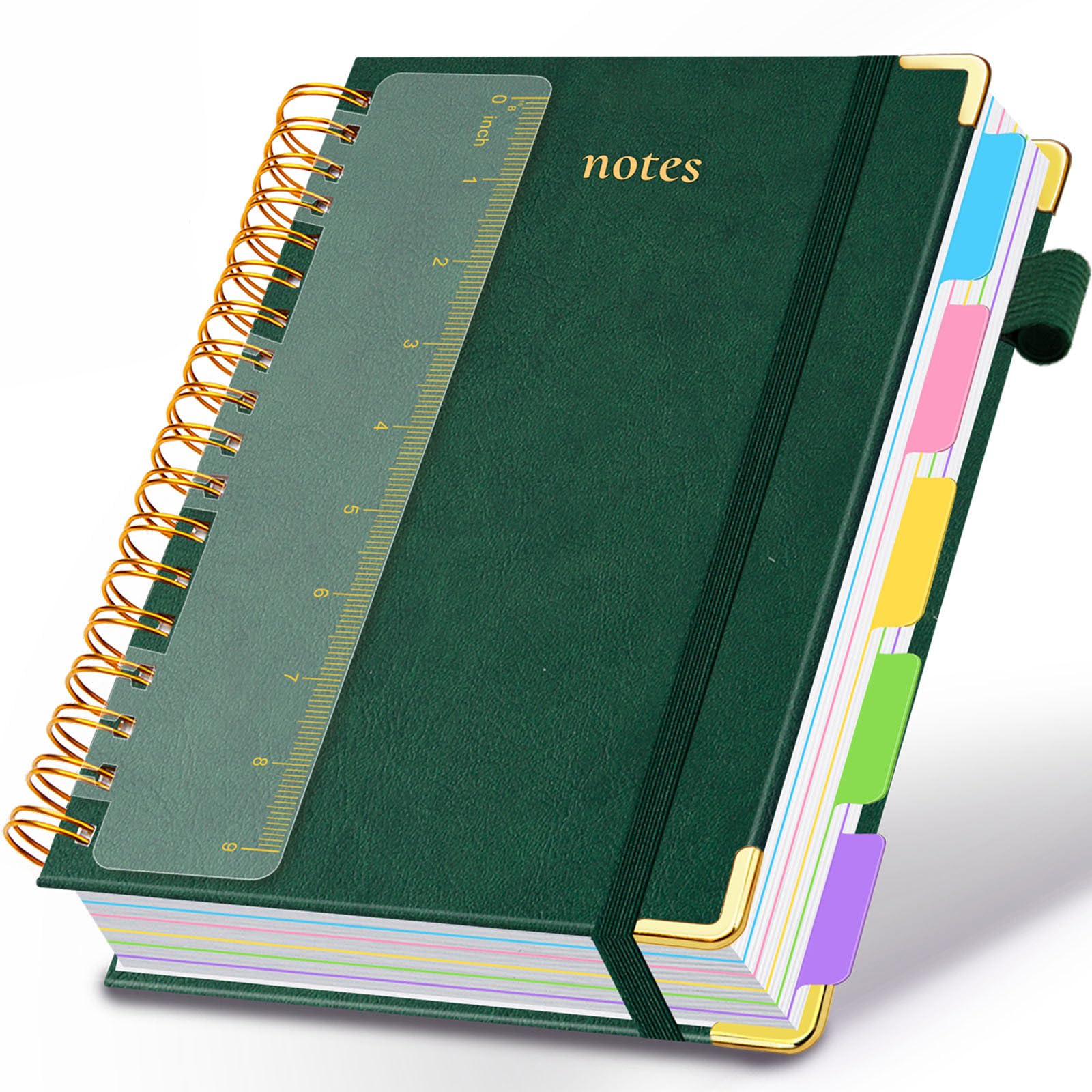 Photo 1 of Hardcover Spiral Notebook 8"x10" Journal Notebook with Tabs and Removable Dividers 300 Pages 5 Subject Notebook College Ruled, Faux Leather Spiral Bound Notebook for Women School Work (Green)
