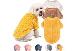 JAMPAYANG Dog Sweater, 3 Pack Dog Sweaters for Small Dogs or Cats, Girl or Boy, Warm Dog Clothes Shirt Coat for Winter Christmas (Beige, Coffee, Yellow, X-Small)